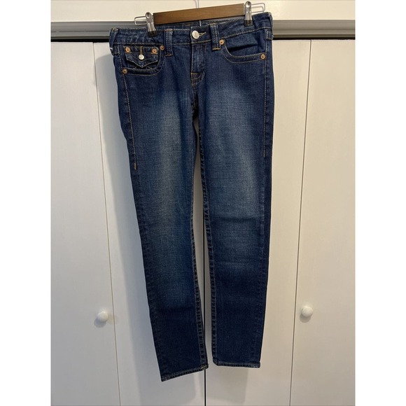 True Religion World Tour JULIE Skinny Jeans MADE IN USA Sz 28x32 FLAP POCKETS - Picture 1 of 10